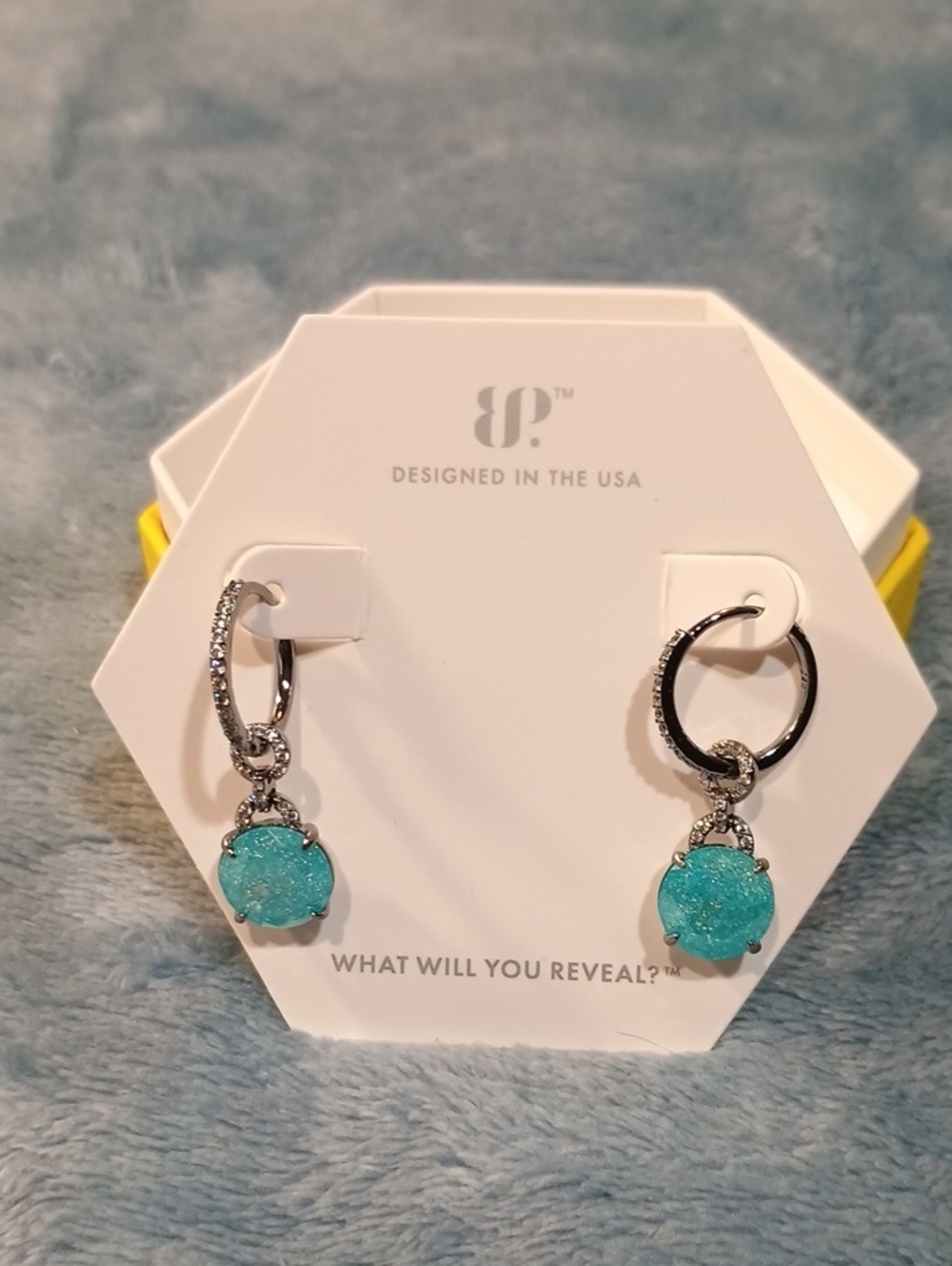 Bp Turquoise Druzy Hoop Drop Earrings Removable Charm